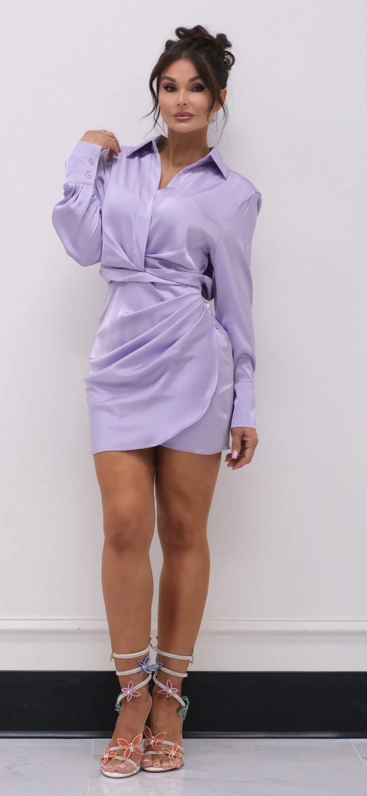 Be My Guest Lilac Satin Wrap Dress