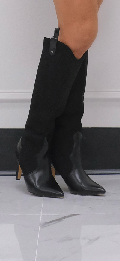 Cowgirls Dream Black Quilted Suede Boot