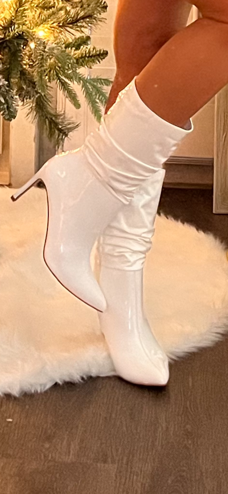 Posh White Patent Pointy Toe Slouchy Boots
