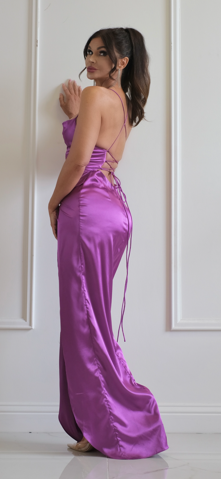 The Hailey Orchid Satin Front Twist Formal