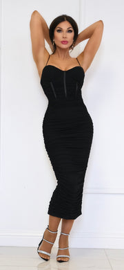 Reckless and Ruched Black Midi Dress