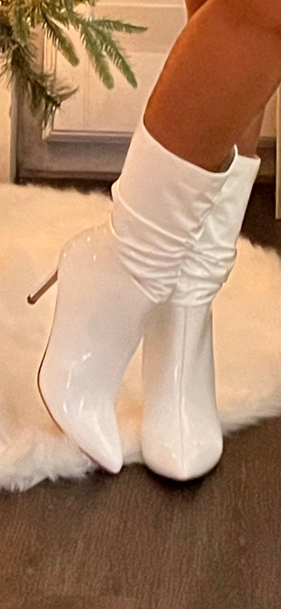Posh White Patent Pointy Toe Slouchy Boots