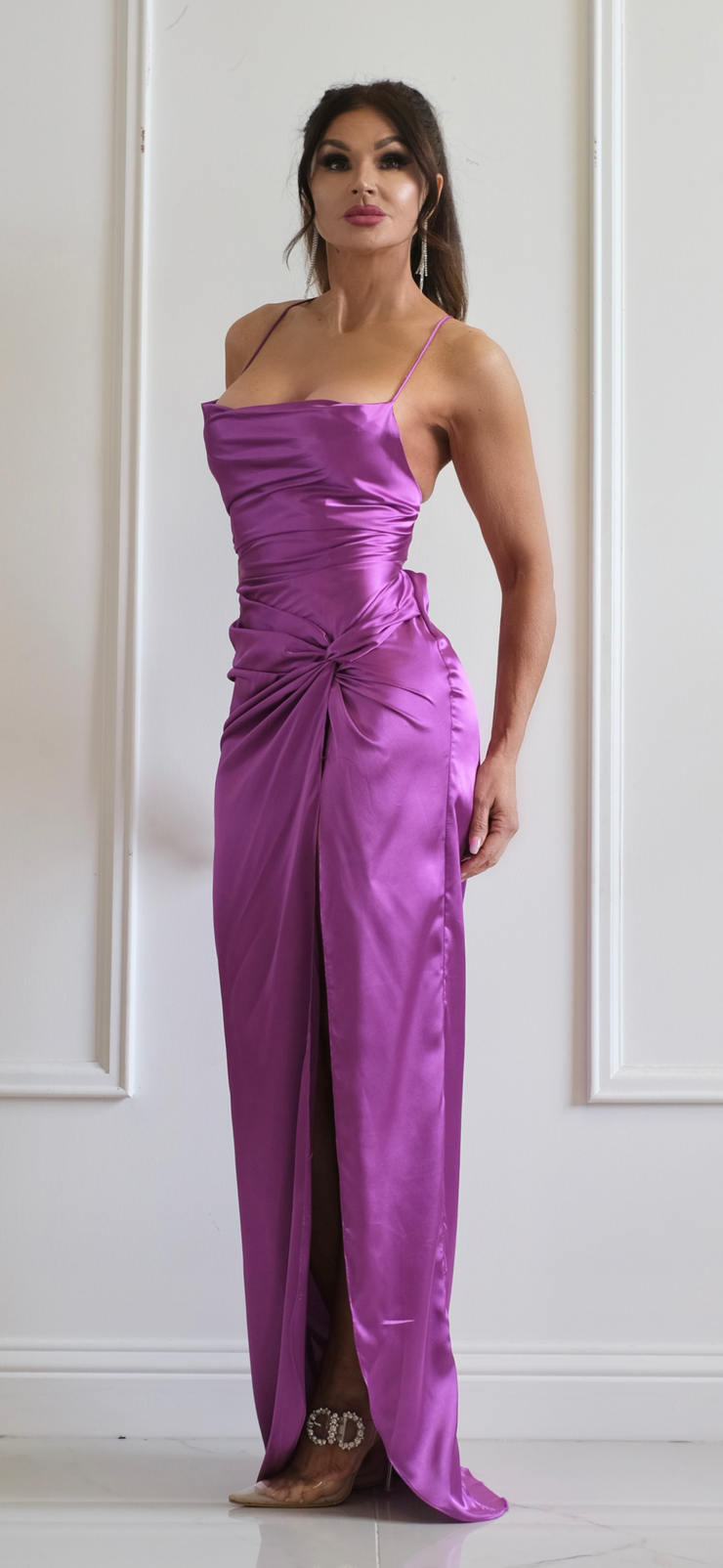 The Hailey Orchid Satin Front Twist Formal