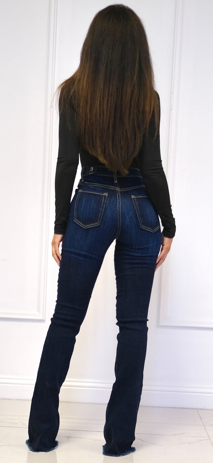Rear View Dark Wash Whisker Jeans