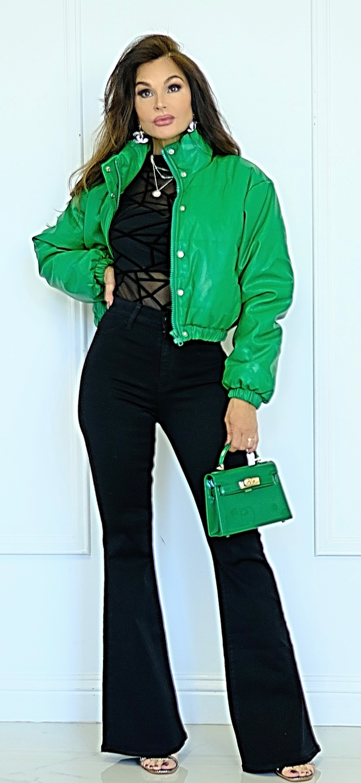 On Purpose Green Leather Puffer Jacket